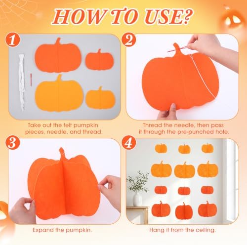 Irenare 24 Pcs Fall Pumpkin Hanging Decorations Felt Pumpkin Autumn Decor Two-Tone Decorative Hanging Ornament for Craft Home Office Autumn Thanksgiving Harvest Halloween Farmhouse Decor