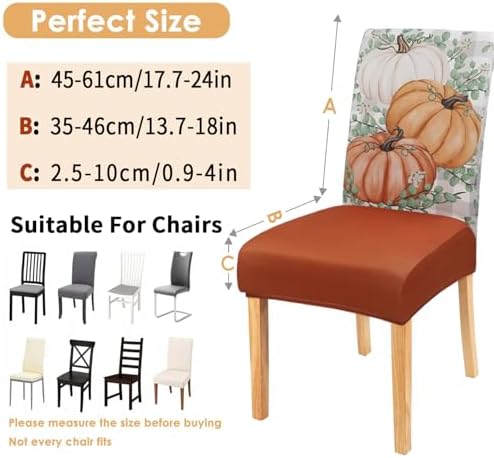 Fall Chair Covers Set of 6,Autumn Pumpkin Dining Slipcovers,Thanksgiving Parsons Chair slipcover Elastic Removable Washable Fall Decor for Home Orange