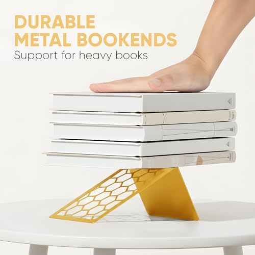 Geometric Honeycomb Metal Bookends / Gold / 1 Pair