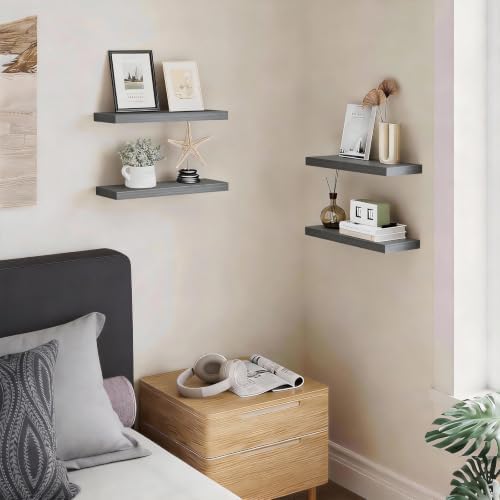 BAYKA Floating Shelves for Wall, Wall Mounted Rustic Wood Shelves for Bathroom, Bedroom, Living Room, Kitchen,Small