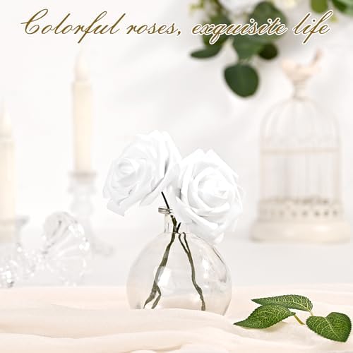 BLEUM CADE 16Pcs Artificial Flowers Fake Foam Roses with Stems for Wedding