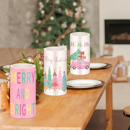 Retisee 3 Pcs Pastel Christmas Flameless LED Candles with Remote