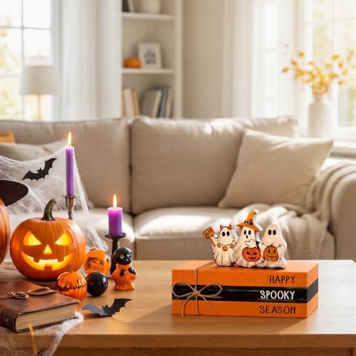 Smile Halloween Wooden Block Decor Set Ghosts Happy Spooky Season