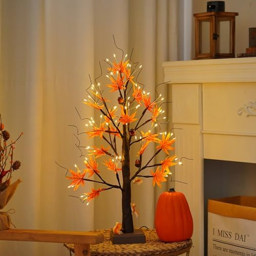 PXBJIUYA Artificial Fall Lighted Maple Tree 72 LED Thanksgiving Decorations