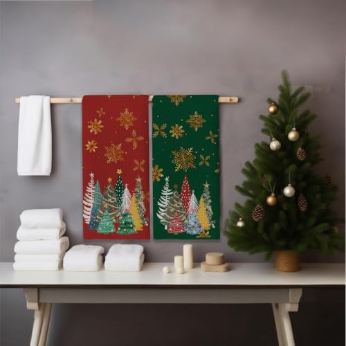 Christmas Tree Kitchen Towels,16x24 Inches Set of 2,Green & Red Tea Towels Dish Towels Hand Towels for Home Kitchen Farmhouse Bathroom Decor.(020)