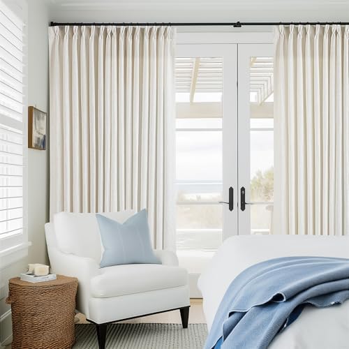 TWODRAPES Natural Pinch Pleated Linen 84 Inch Curtains 100 Inch Width