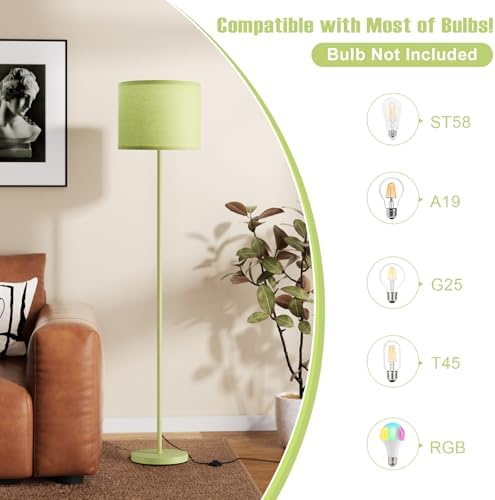 Ambimall 60'' Modern Floor Lamp with Shade, Tall Lamps for Living Room, Bedroom, Office, Dining Room, Light Green