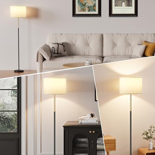 Ambimall 60'' Modern Floor Lamp with Shade, Tall Lamps for Living Room, Bedroom, Office, Dining Room, Gold & Black Lamp