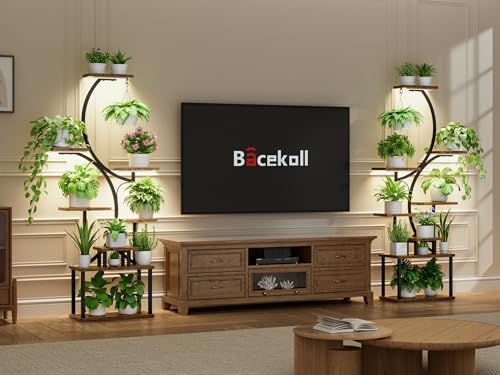 BACEKOLL Plant Stand Indoor with Grow Light, 8 Tier Corner Plant Shelf Tall