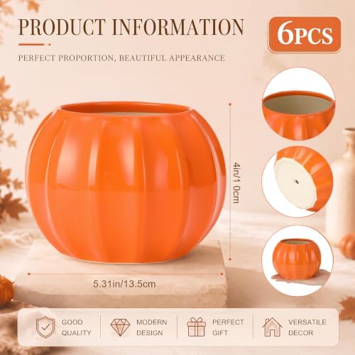 6 Pcs Fall Ceramic Pumpkin Vases Fall Flower Vase, Orange