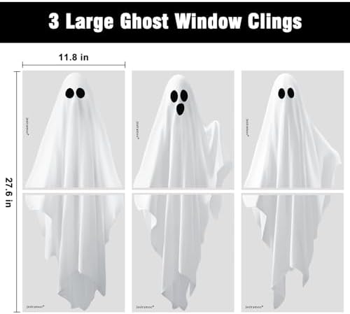 Spooky Halloween Window Clings Decorations: 3 Large Ghost Mirror Decals