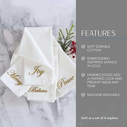 Threadmade Holiday Sentiments Napkins, Set of 4, Ivory - 20" W x 20" L