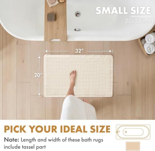 MIULEE Set of 2 Waffle Bathroom Rugs Boho Bath Mat Cream White 20x32 Inch