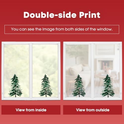 Horaldaily 35 PCS Christmas Window Cling Sticker, Green Xmas Trees Deer Squirrel Rabbit for Home Party Supplies Shop Window Glass Display Decoration
