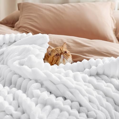 Bedsure Soft Queen Size Blanket for Bed Bright White 90"x90"