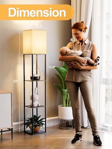 Floor Lamp with Shelves for Living Room, Shelf Floor Lamp with 3 CCT LED Bulb, Corner Display Standing Column Lamp