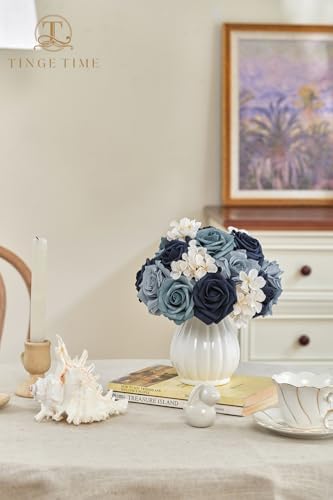 TINGE TIME Navy Blue White Artificial Flower Combo, Rose