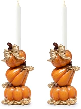 Hodao Thanksgiving Pumpkin Candle Holders,Fall Decoration,Set of 2