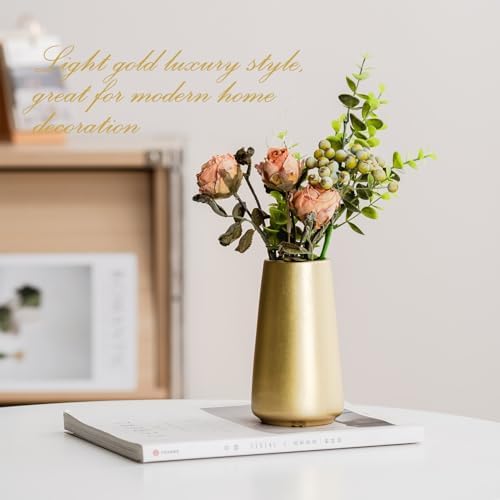 6" Gold Ceramic Flower vase / Light Gold / Small