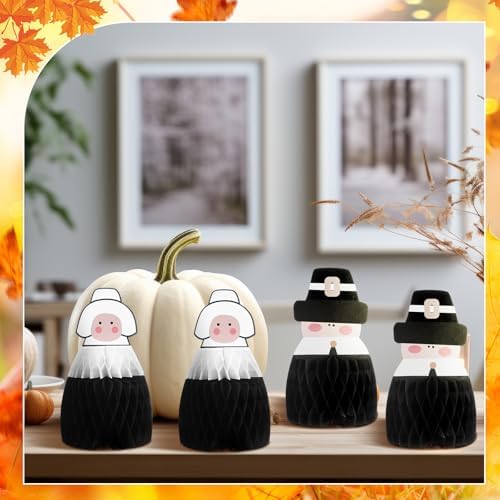Fourluoo 6 Pcs Fall Pilgrim Honeycomb Centerpiece, Thanksgiving Table Decor