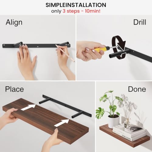 BAYKA Walnut-Like Floating Shelves 22.5in, 3Pack, Wall Mounted Wall Decor