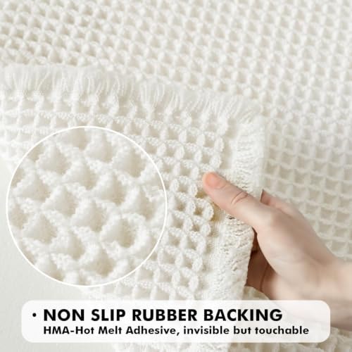 MIULEE Set of 2 Waffle Bathroom Rugs Boho Bath Mat White 20x32 Inch