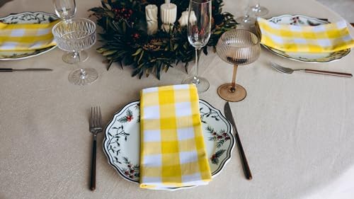 Yellow Cloth Napkins - Reusable Yellow Cotton Napkins - 100% Cotton, 12-Pack, 20"x20", Washable Checkered Plaid Table Napkins for Everyday Use and Parties, Weddings and Baby Showers (12 Pack)