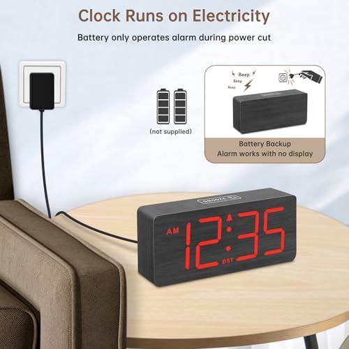 DreamSky Wooden Digital Alarm Clock for Bedroom with Large Numbers