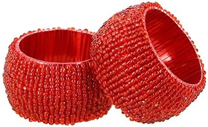 COTTON CRAFT Glitz Handmade Beaded Napkin Rings - Set of 12 - Red