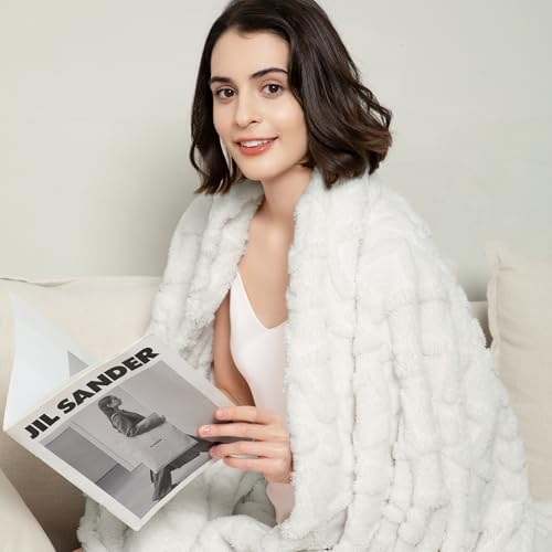 Aganear Fleece Throw Blanket for Bed Couch 90"x108" White