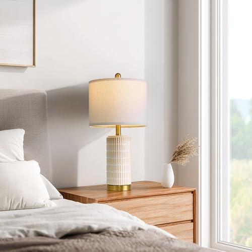 PoKat Small Bedside Table Lamps with USB Ports for Bedroom, 21.5'' White Nightstand Lamps for Night Stands, Modern