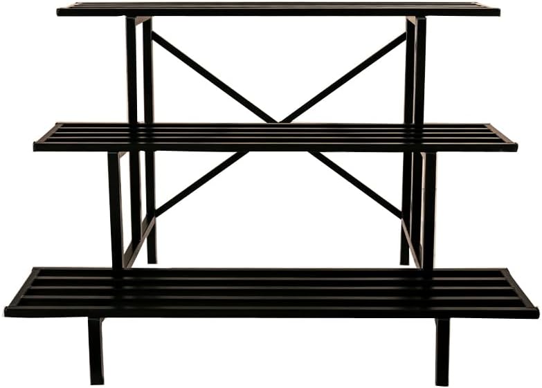 Zhongma 3 Tier Sturdy Metal Plant Stand, L45.67 x W26 x H23.6 inch, Heavy Duty Plant Holder for Home Indoor and