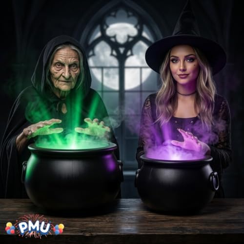 PMU Halloween Cauldron 2pc- 12", 10" Witch Plastic Cauldron bowl Black, For Halloween Decor