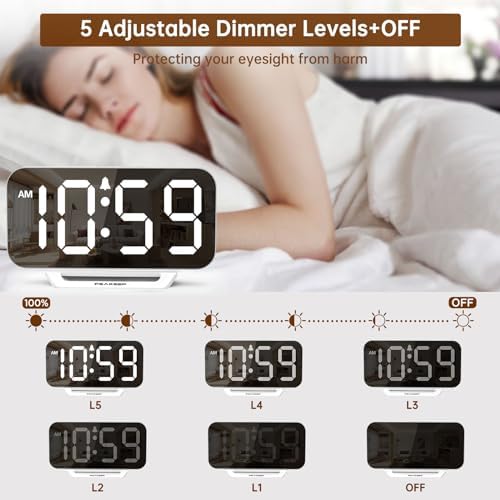Peakeep Slim Digital Mirror Aesthetic Alarm Clock for Bedrooms Desk Decor