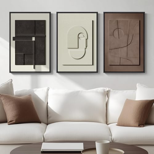3D Textured Framed Abstract Wall Art Set, 3 Piece Modern Artwork, 16x24 In