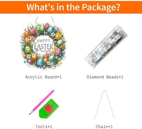 VODAPYC Easter Wreath Diamond Art Hanging Kits for Adults, DIY Double Sided Partial Special Shaped Diamond Art Window Pendant Ornament(Happy Easter Wreath)