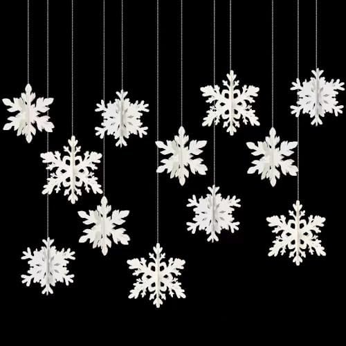 Snowflakes-Christmas Tree Decorations, Snowflake Ornaments for Tree, 12PCS3D Snowflakes Garland for Christmas Tree Indoor Home Decor, Snow Flake Stars Winter Wonderland Party Supplies