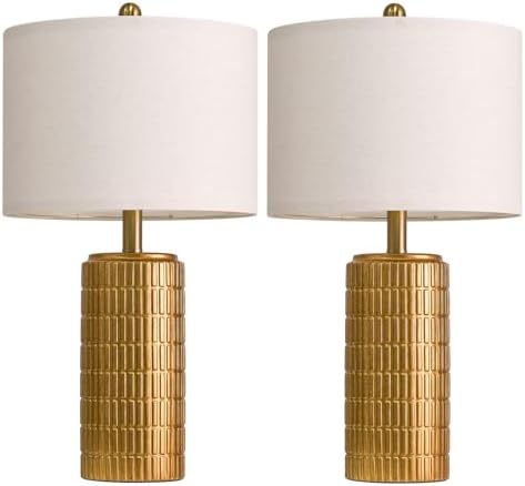 PoKat 23" Brass Gold Ceramic Table Lamps for Living Room, Retro Warm Gold Lamps for Night Stands, Vintage Bronze