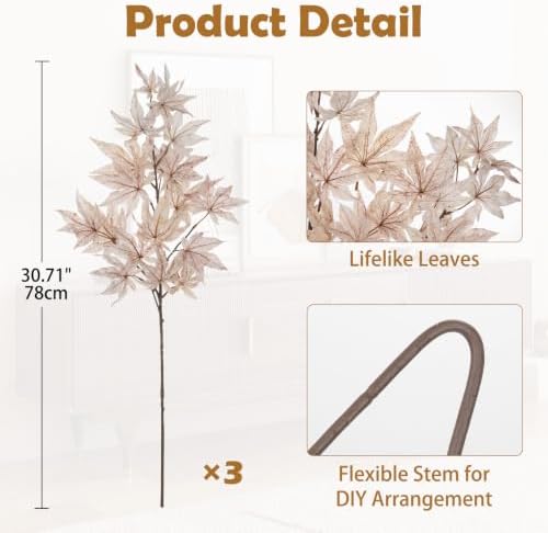 DILATATA 30 inch Artificial Maple Leaves Branch Fake Maple Shrubs Faux Fall Branches for Home Floral Arrangement Autumn Festival Thanksgiving Fall Leaf Decor