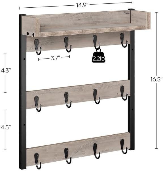 Coffee Mug Holder Stand, 3 Tier Mug Tree Rack, Hanging 12 Cups, with Top Shelf, for Kitchen, Dining Room, Living Room