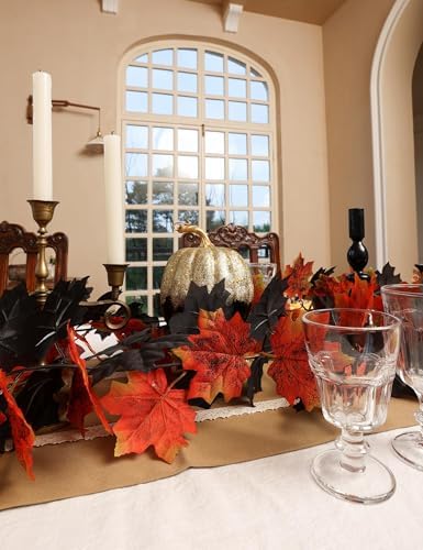 Joyhalo 5 Pack Fall Garland Black Leaves Garland for Autumn Halloween Decor