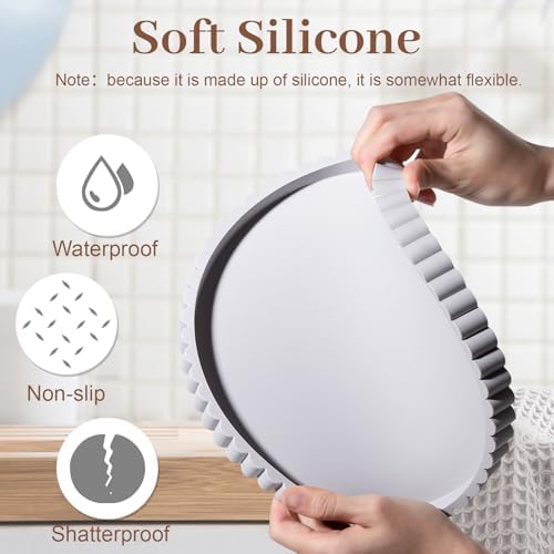 Round Bathroom Tray Perfume Organizer Coffee Table Decor, 9" Light Gray