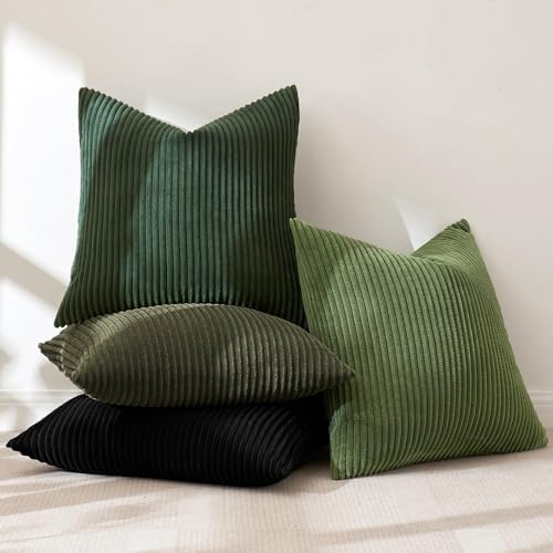 MIULEE Soft Corduroy Decorative Throw Pillow Covers Neutral Green 18x18