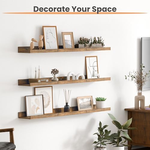 upsimples Floating Shelves for Wall Decor and Storage, Brown, 6Pcs 35.5''