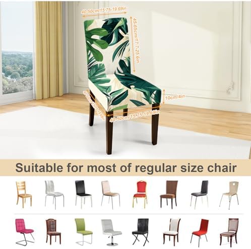 Tropical Leaf Chair Covers for Dining Room – Stretch Removable Washable Seat Slipcovers for Kitchen, Banquet, Wedding, Party – Modern Botanical Green Plant Print Decor,Set of 6