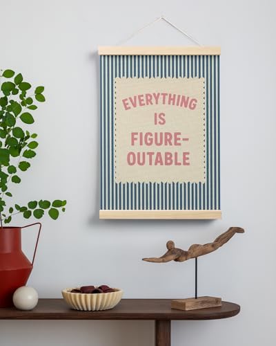 FGFK Everything Is Figureoutable Inspirational Wall Art Poster Hanger Frame, Retro Pink and Blue Positive Affirmations