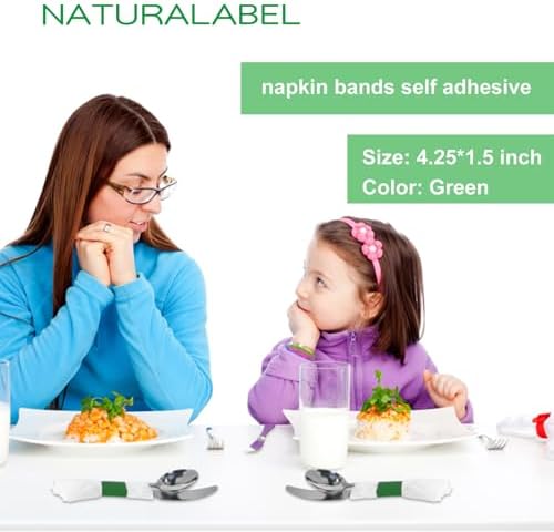 NATURALABEL Self-Adhesive Napkin Bands, Bulk Pack of 20,000, Green