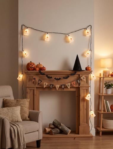 8.5FT Halloween LED Ghost String Lights Plug-In 10 White Ghosts Decor