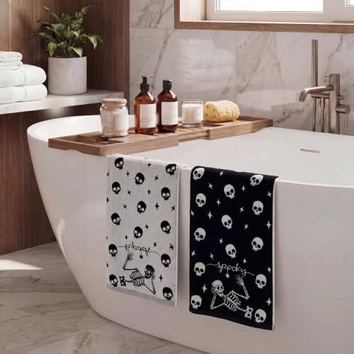 Breling 2 Pcs Halloween Skeleton Hand Towels Black White Bathroom Towels