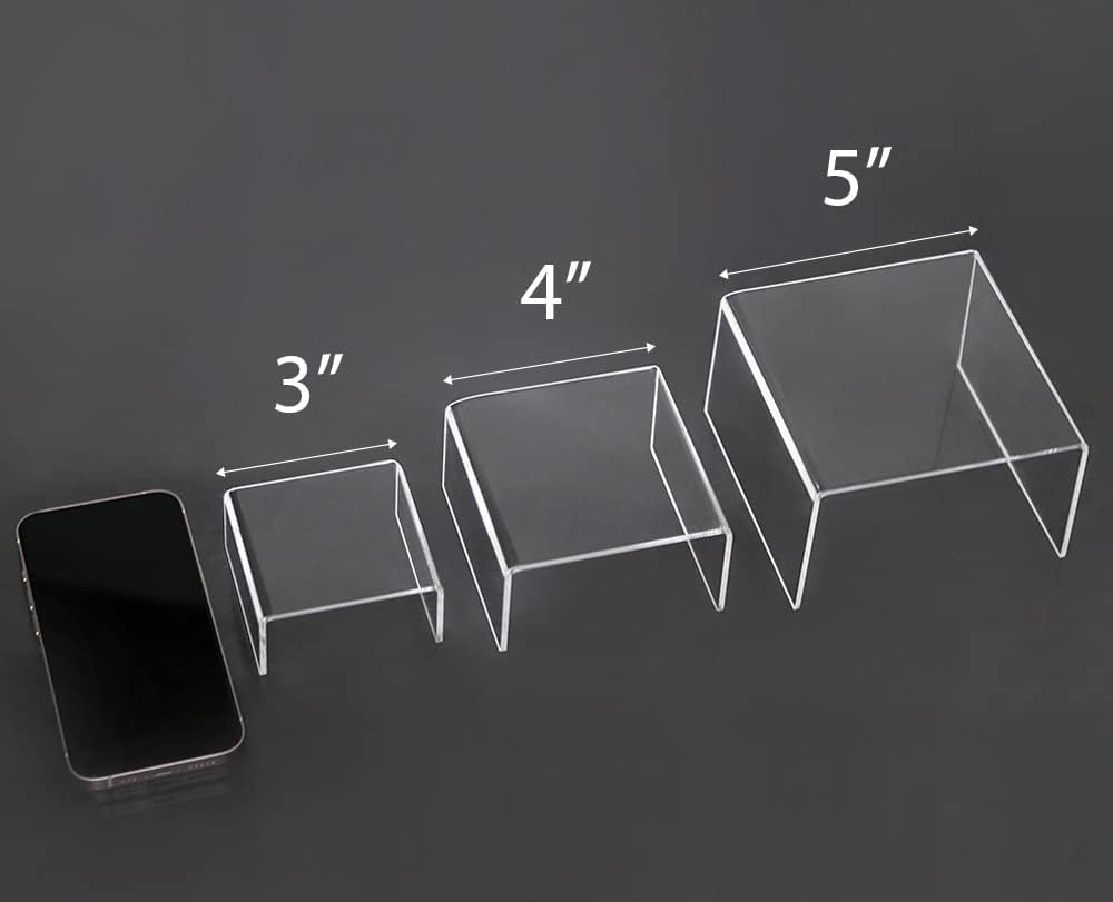 Display Stand / 6 -Piece Strong Acrylic Rectangular Riser for Retail / Large, 2 Sets / Clear